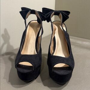 Forever 21 Black Peep-Toe Heels with Bow